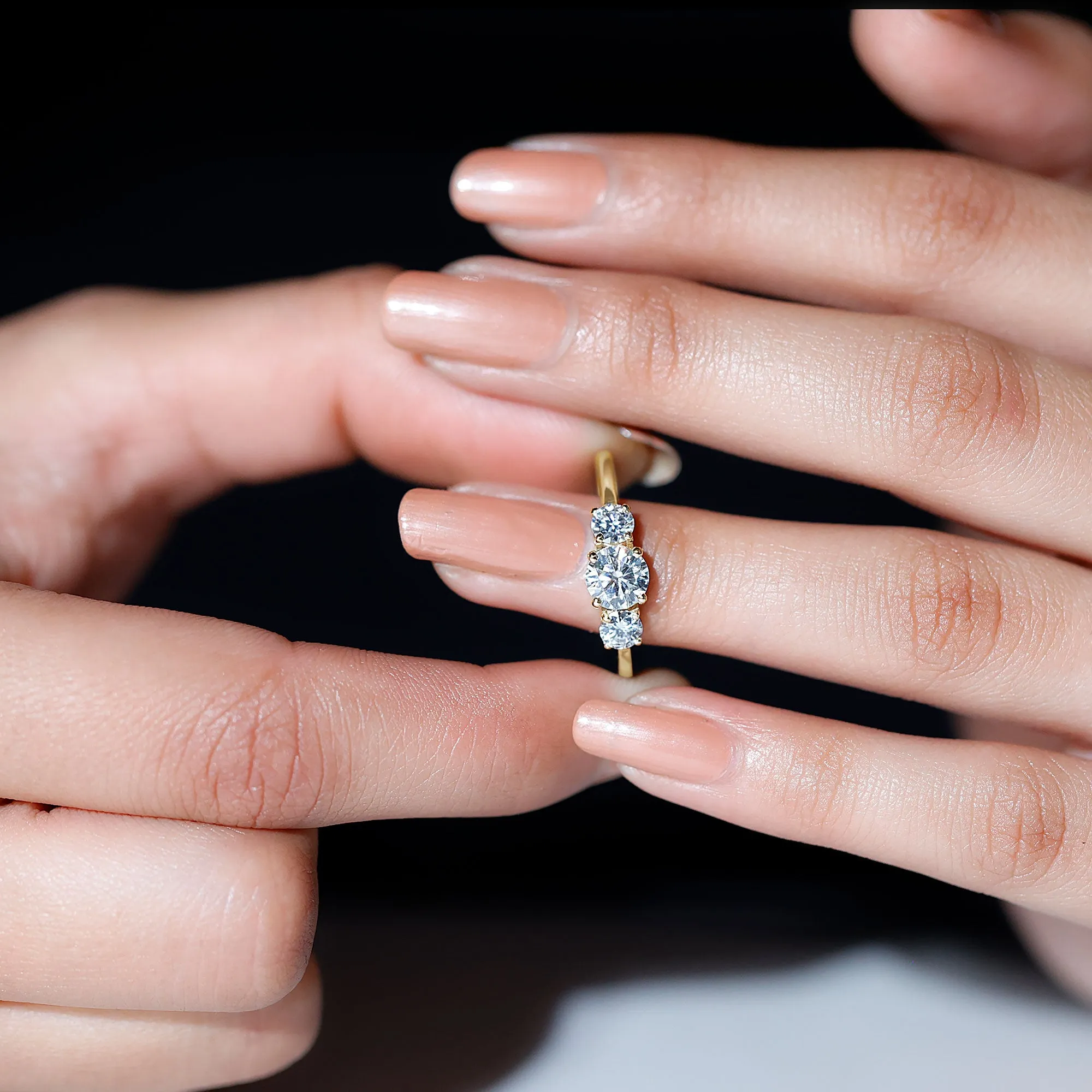 Certified Moissanite Three Stone Engagement Ring