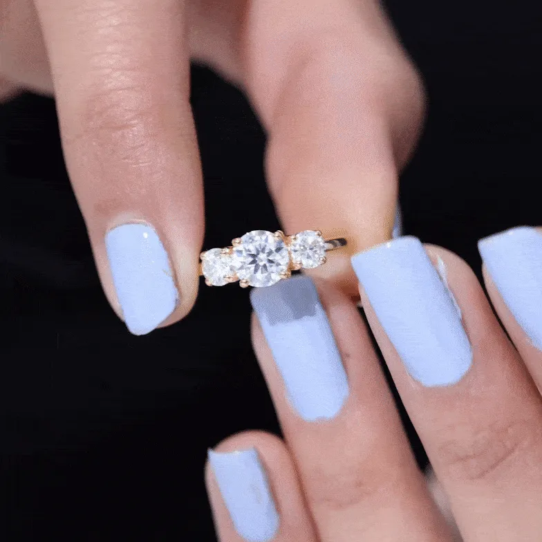 Certified Moissanite Three Stone Engagement Ring