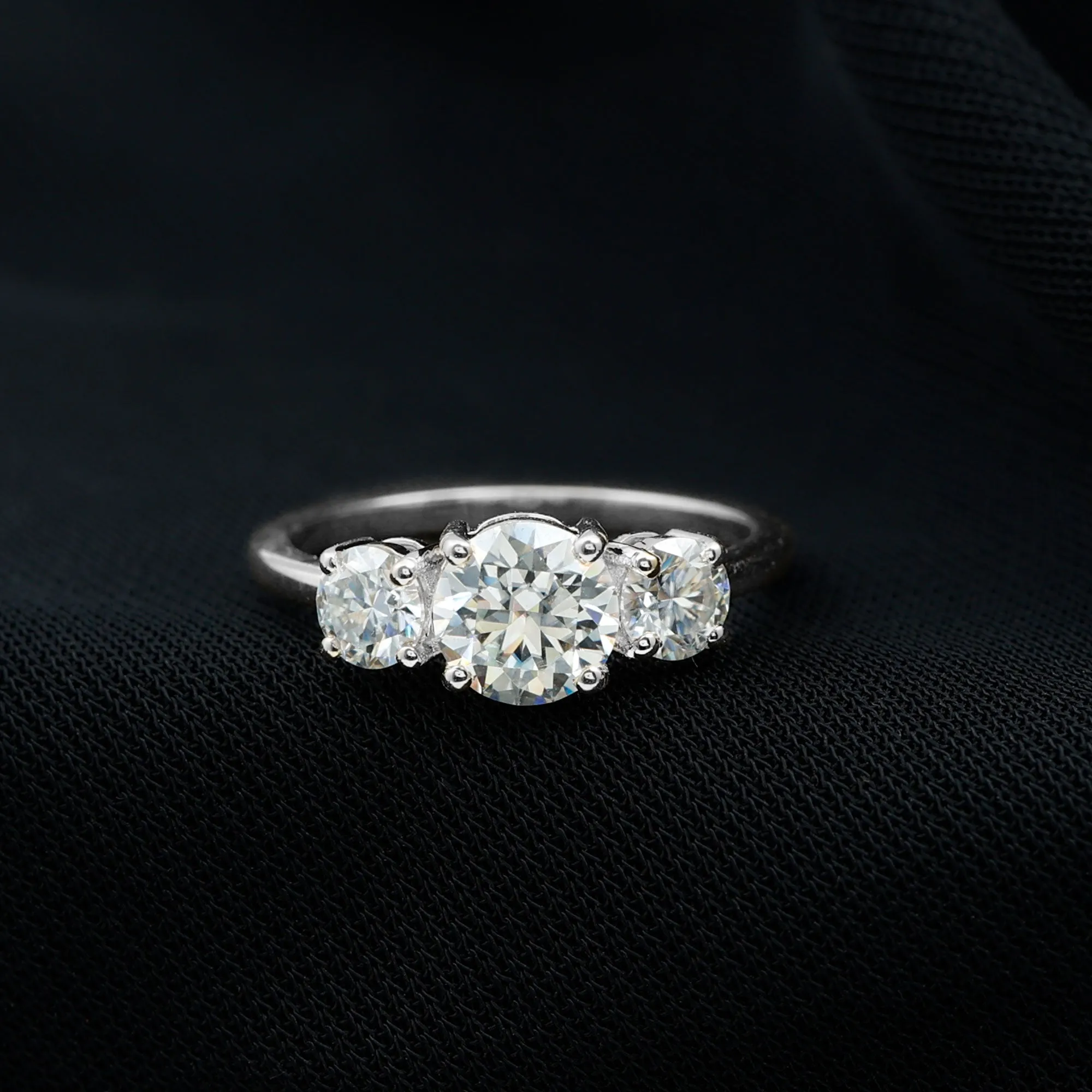 Certified Moissanite Three Stone Engagement Ring
