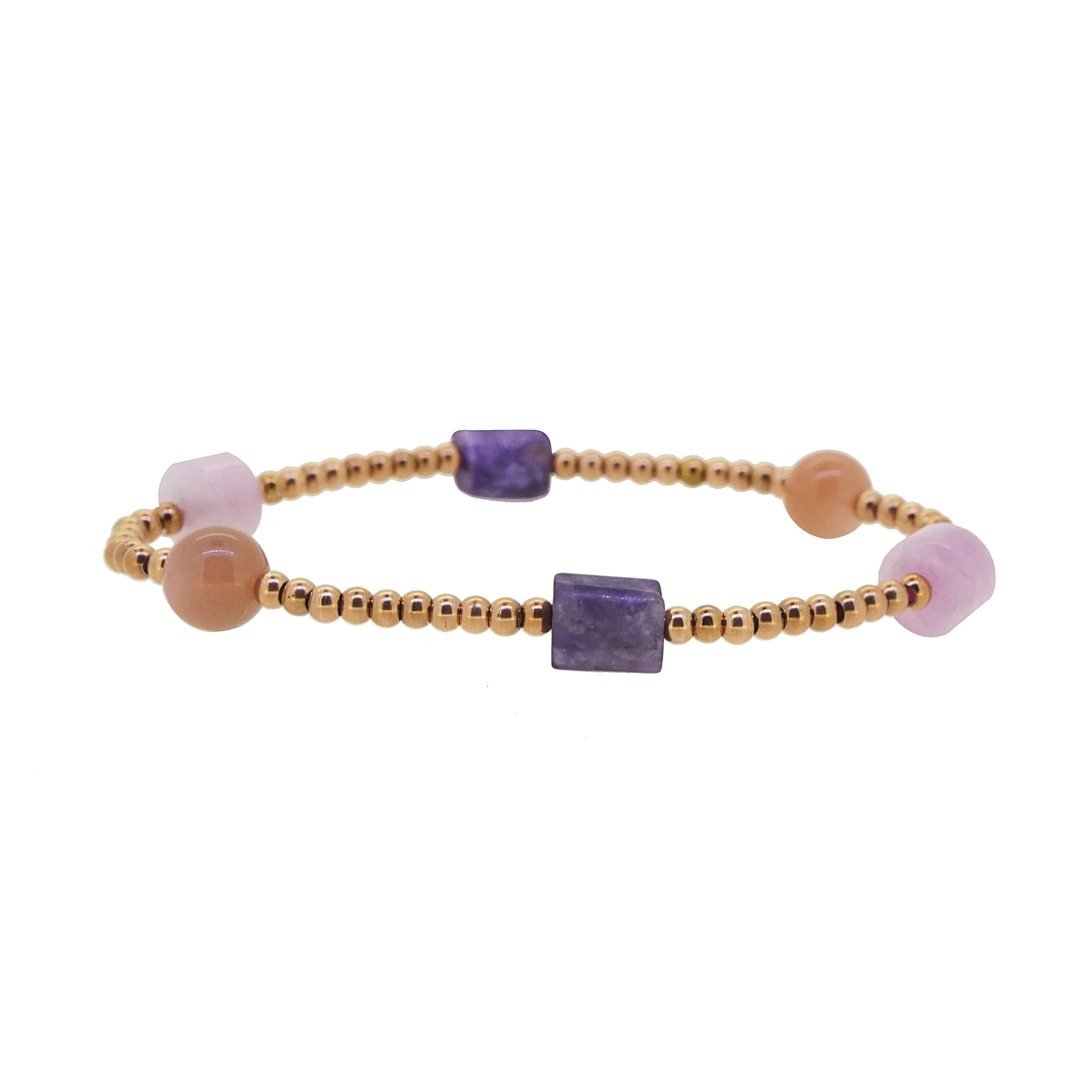 Charoite, Peach Moonstone, and Kunzite