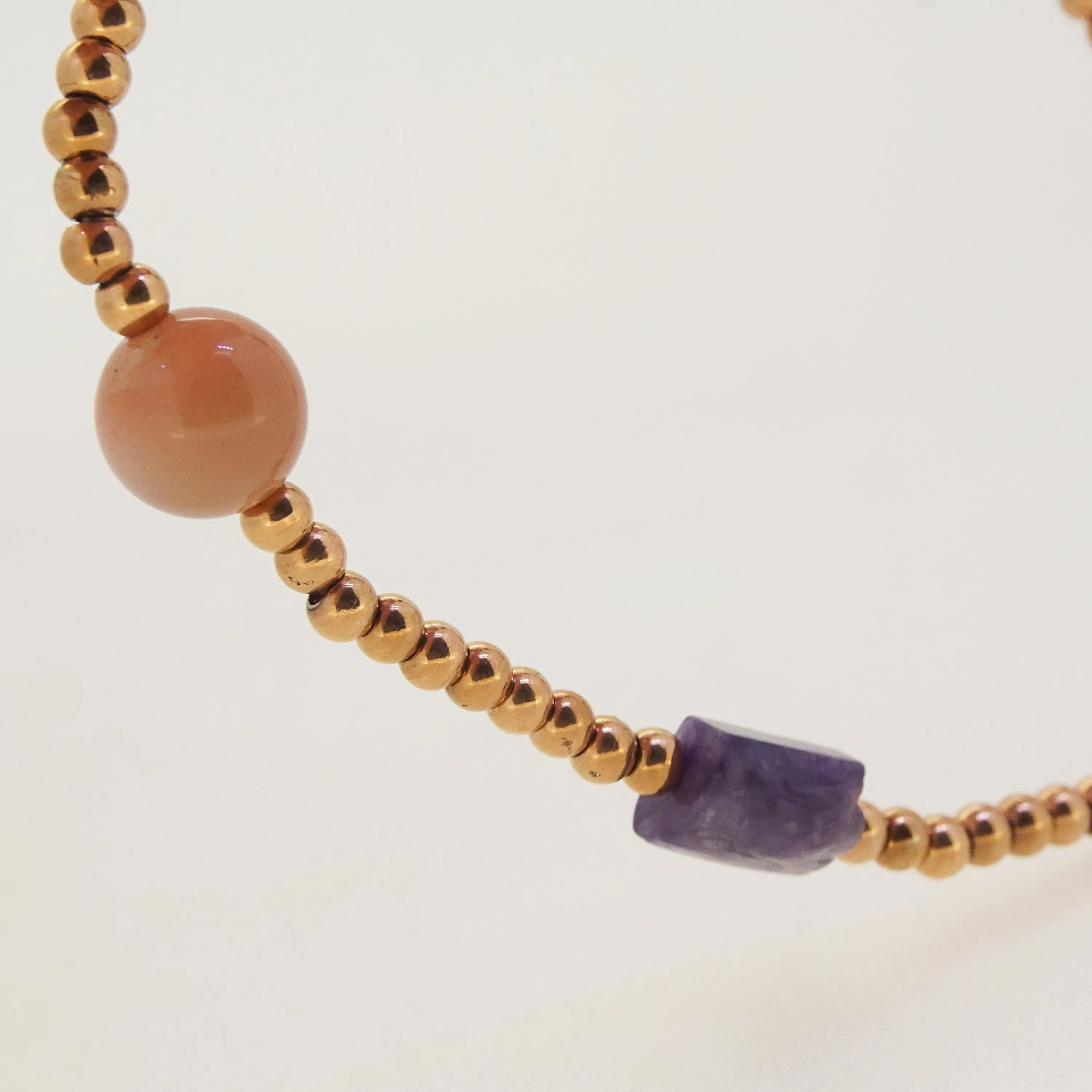 Charoite, Peach Moonstone, and Kunzite