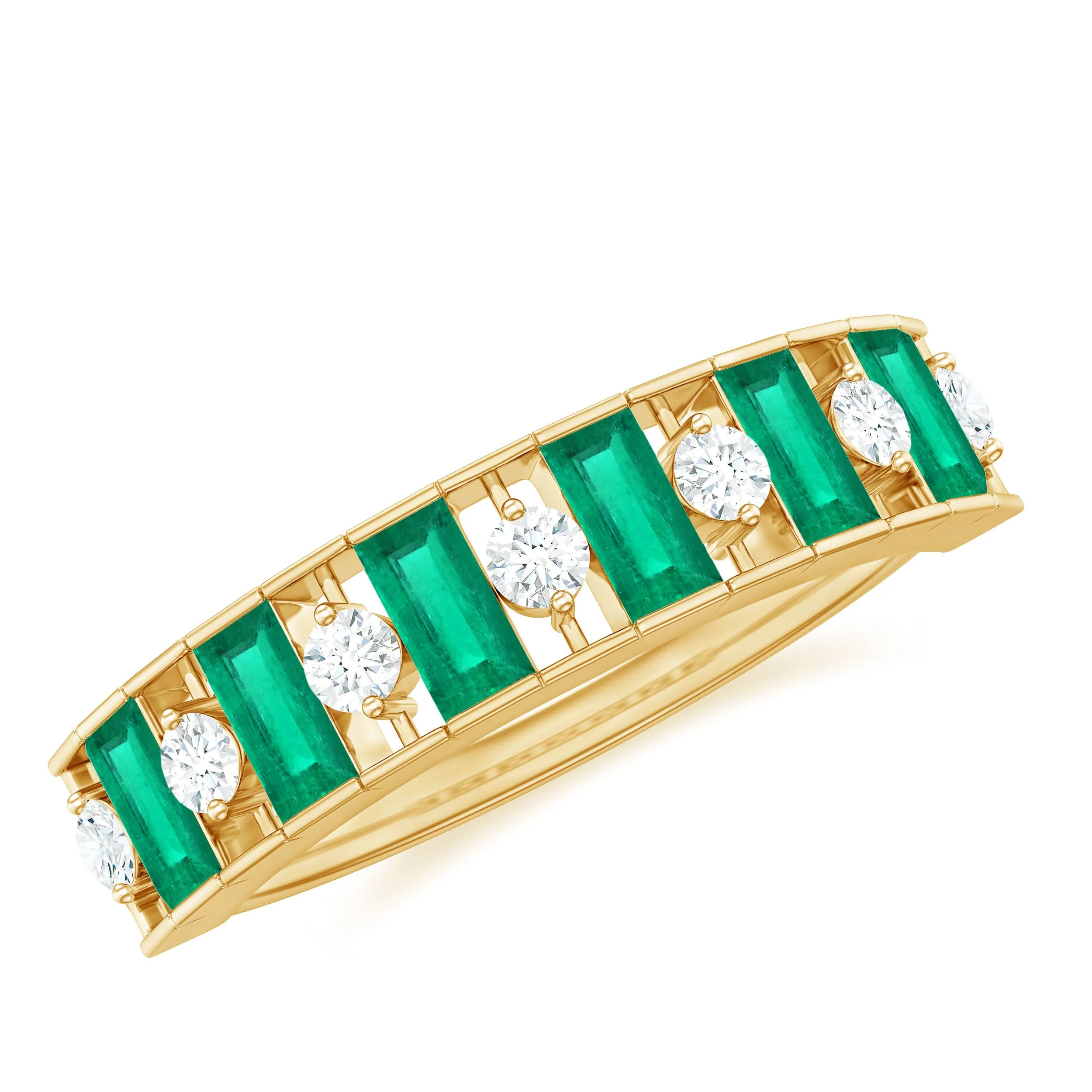 Classic Half Eternity Ring with Emerald and Diamond
