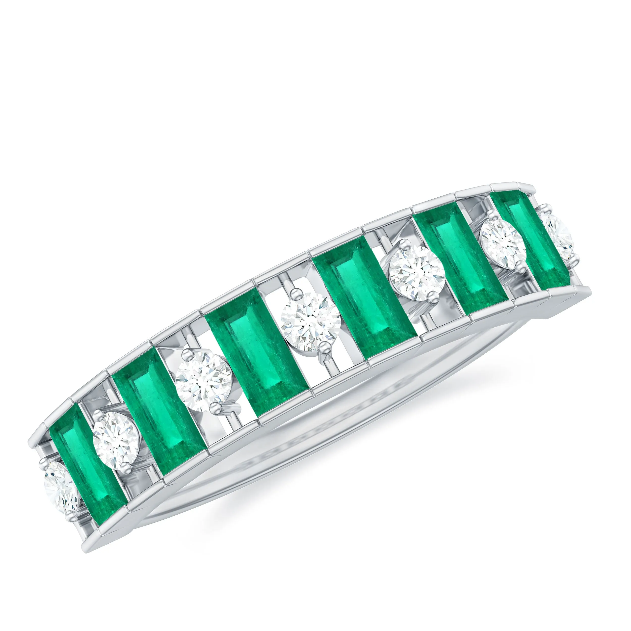 Classic Half Eternity Ring with Emerald and Diamond