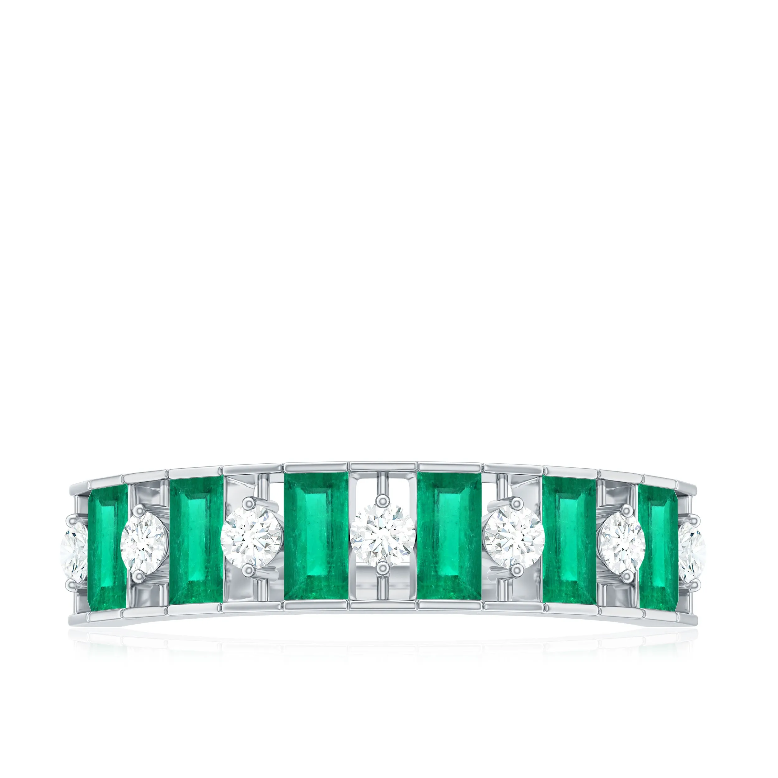 Classic Half Eternity Ring with Emerald and Diamond