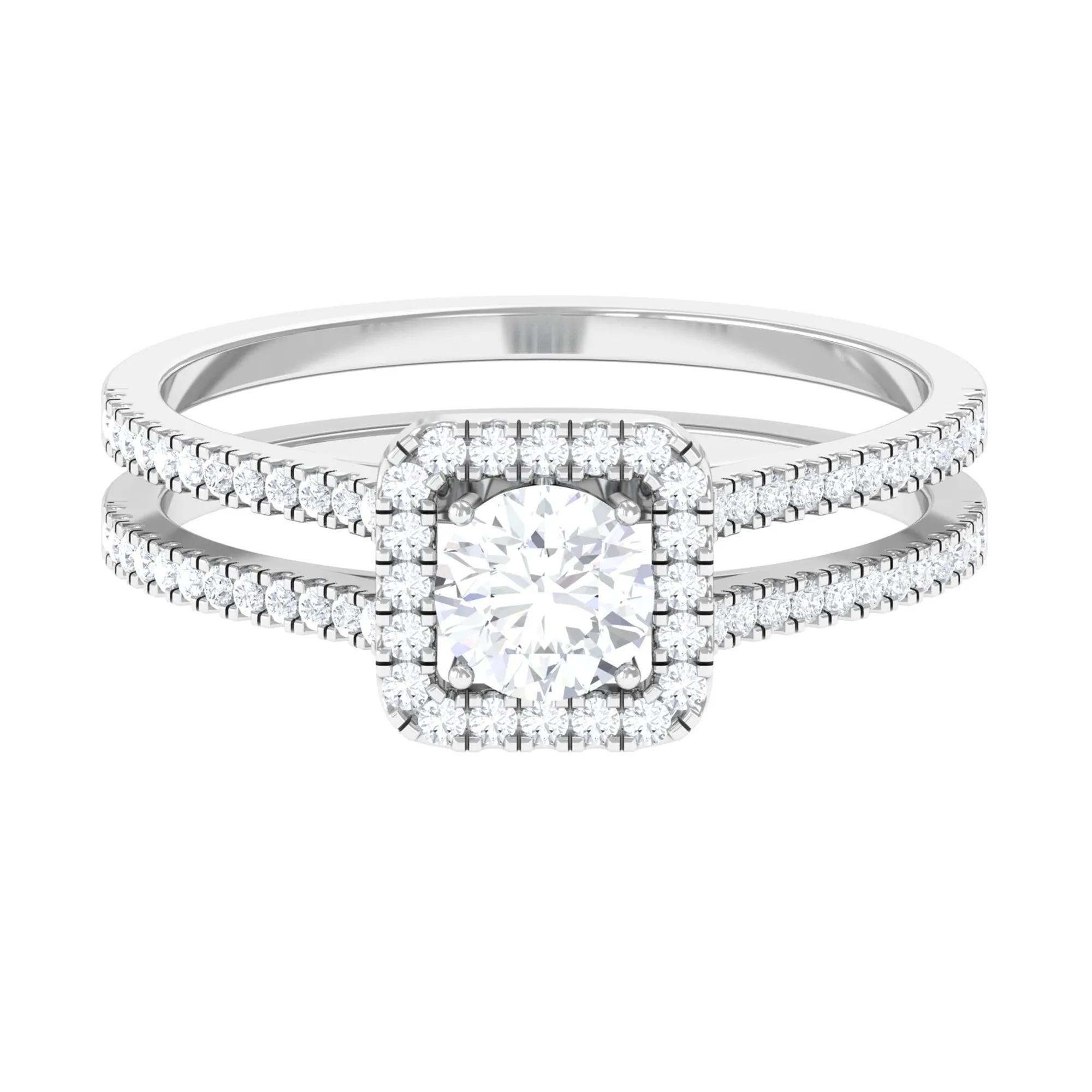 Classic Moissanite Double Band Engagement Ring