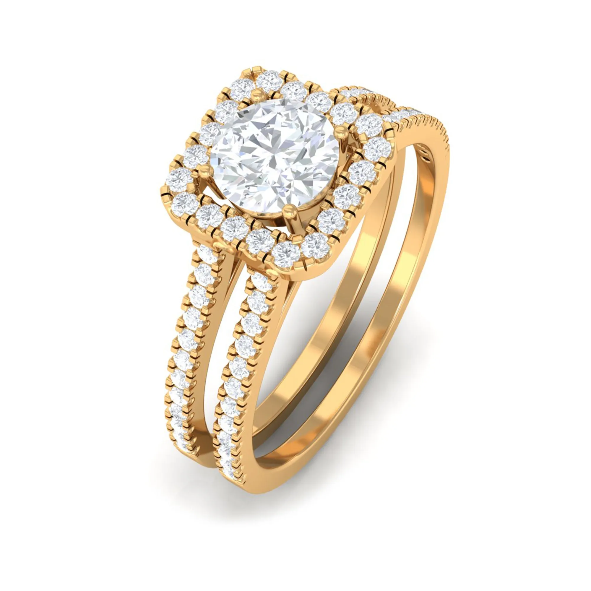 Classic Moissanite Double Band Engagement Ring