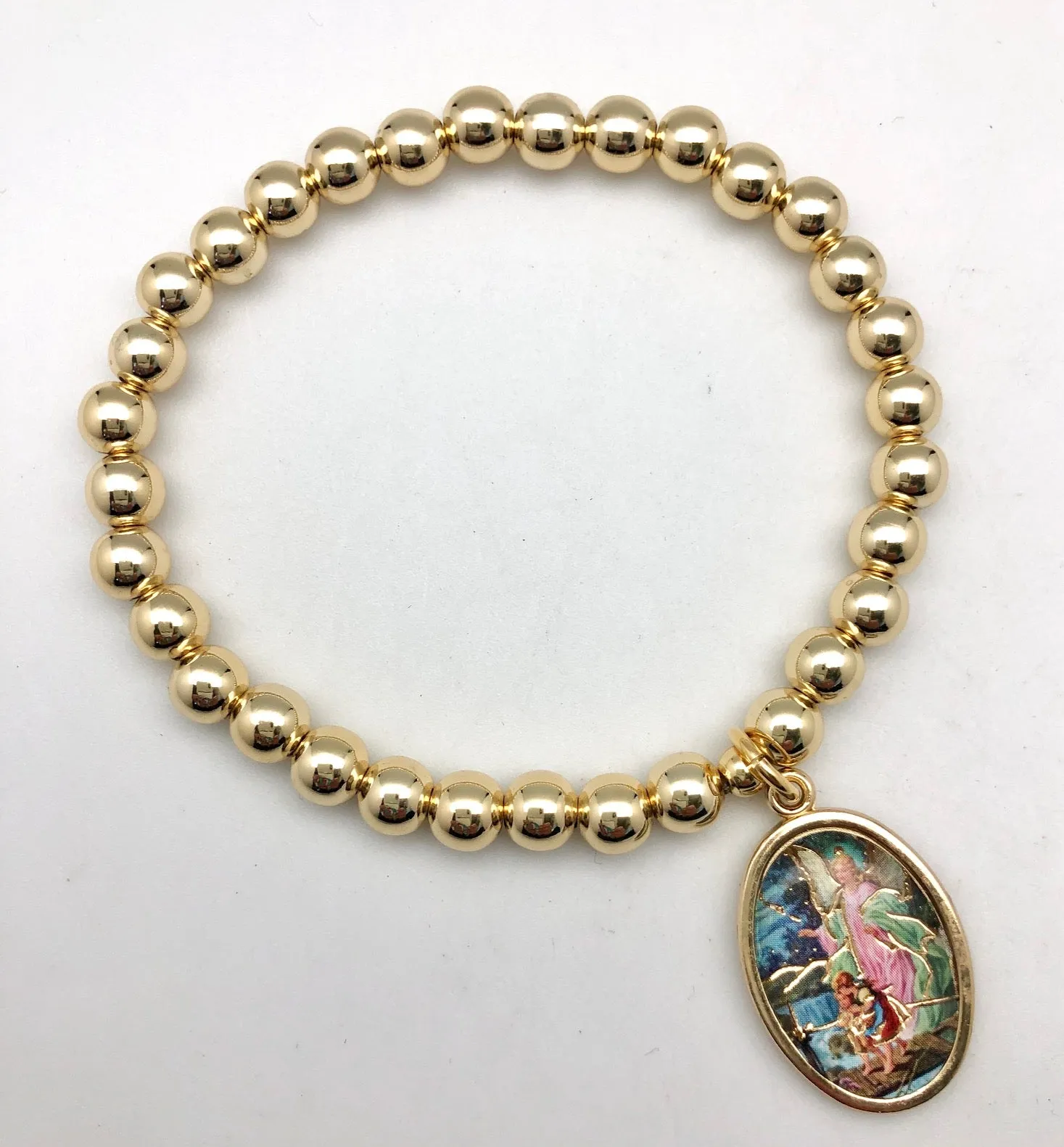 Colorful Guardian Angel Medal Protection Gold Bead Elastic Bracelet