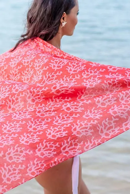 Coral Printed Cotton Sarong Pareo