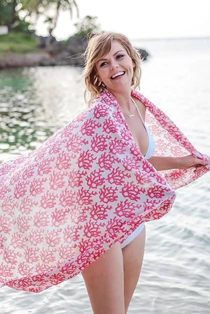 Coral Printed Cotton Sarong Pareo