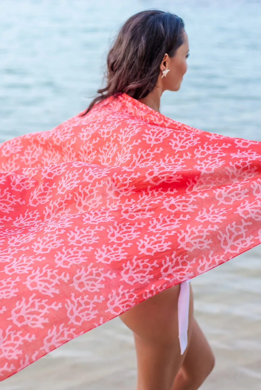 Coral Printed Cotton Sarong Pareo