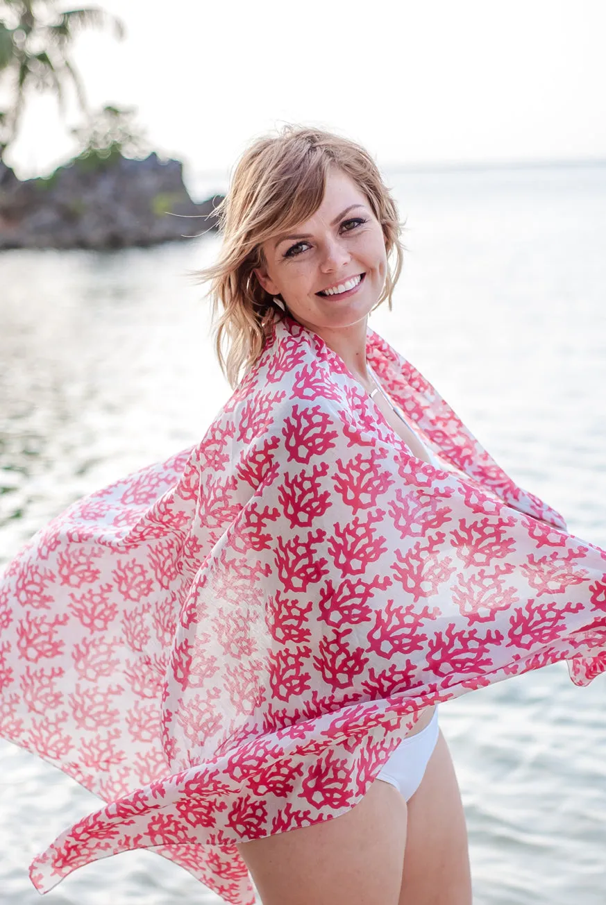 Coral Printed Cotton Sarong Pareo