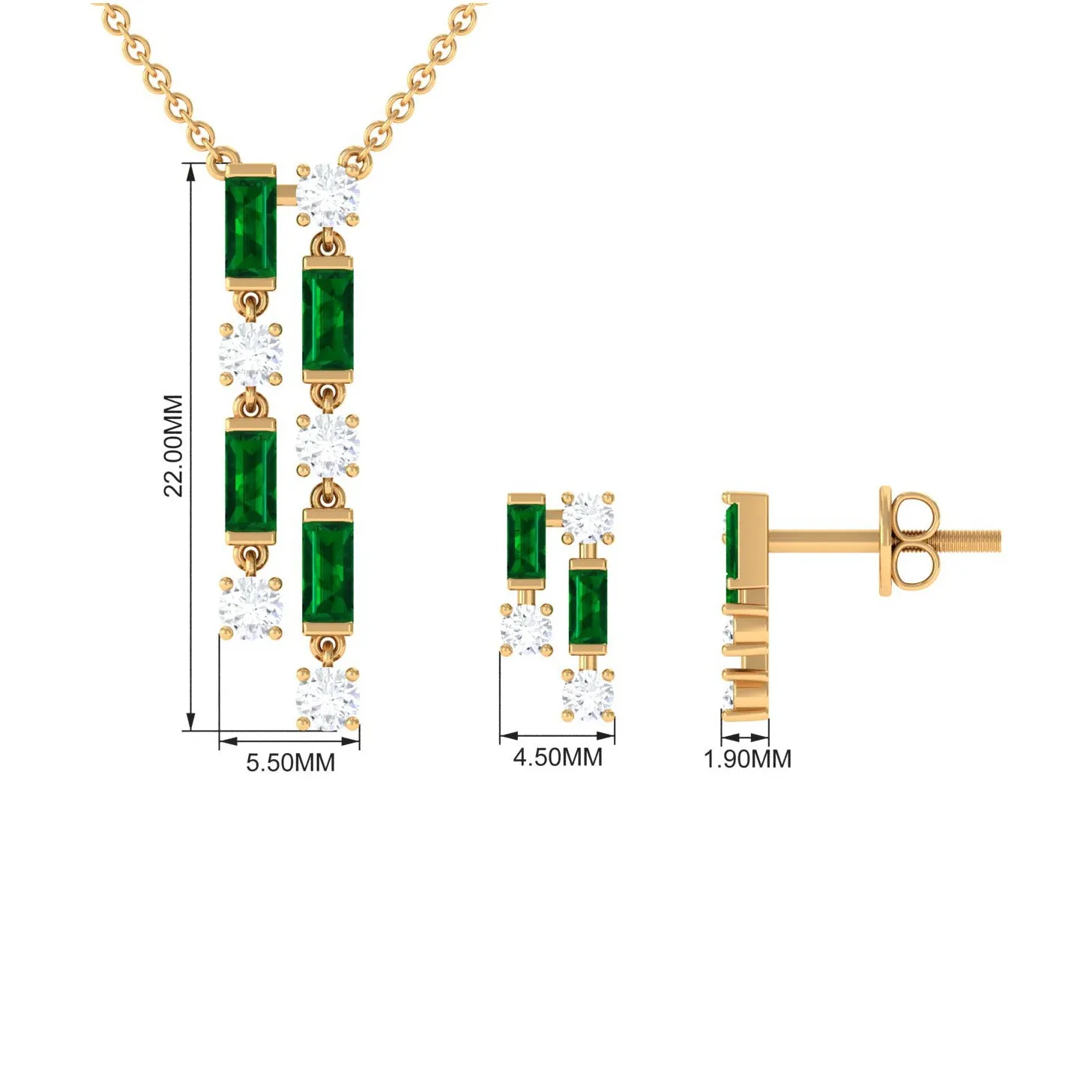 Created Emerald and Diamond Dangle Jewelry Set