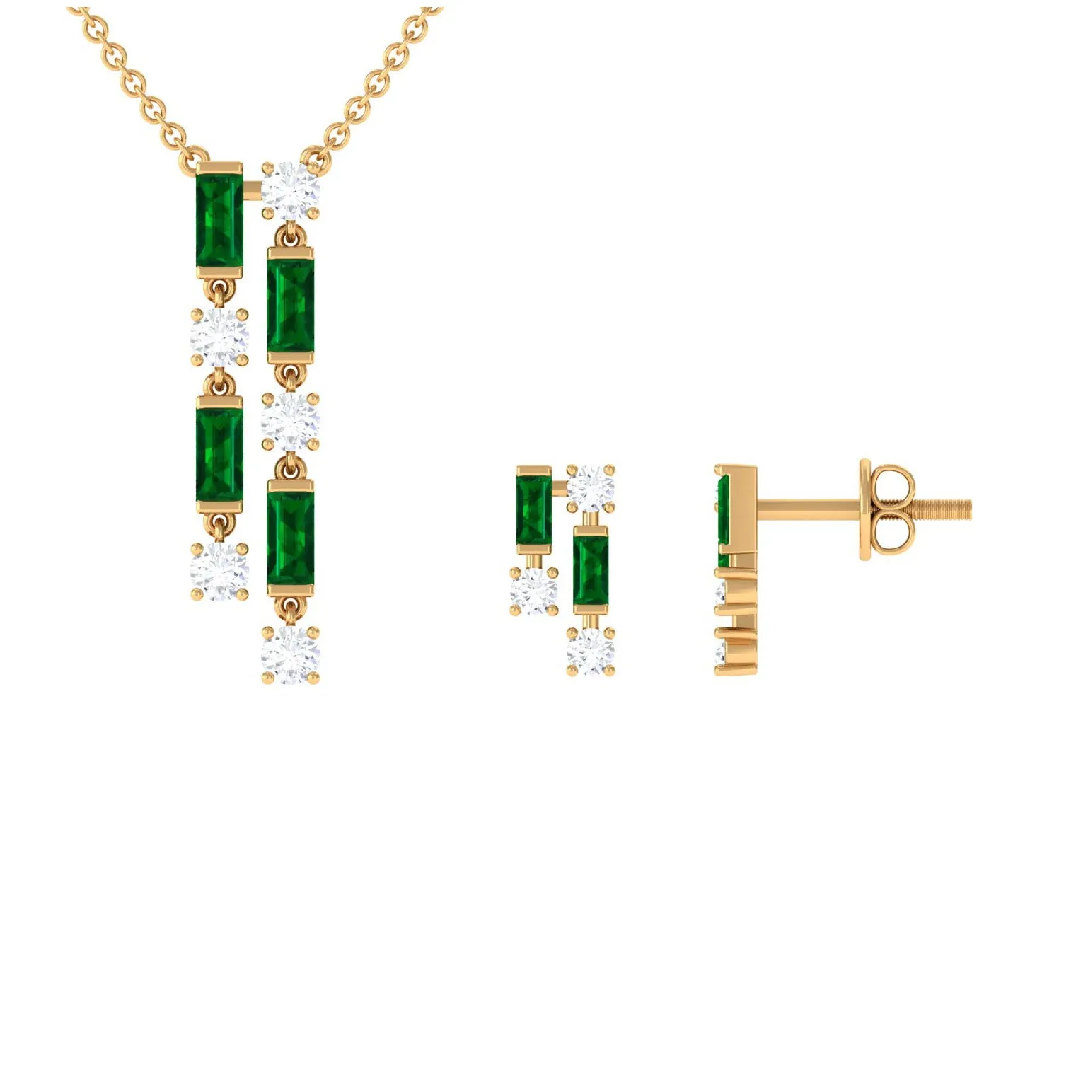 Created Emerald and Diamond Dangle Jewelry Set
