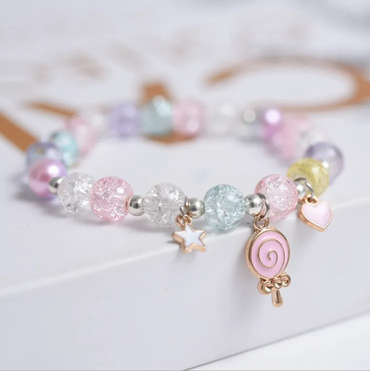 Crystal Beaded Charms Bracelet - Pastels