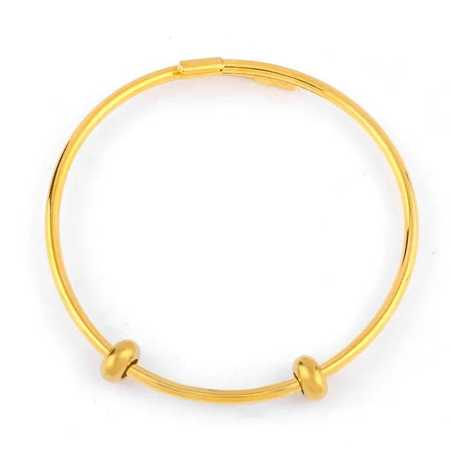 Custom Letter Bangle Bracelet 14K Yellow Gold Women Anniverssary Jewelry