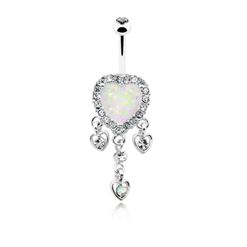 Dangling Hearts Opal Dangle Belly Ring