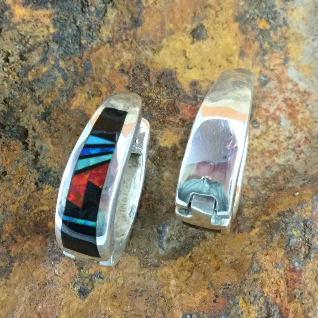 David Rosales Red Moon Inlaid Sterling Silver Earrings Huggie