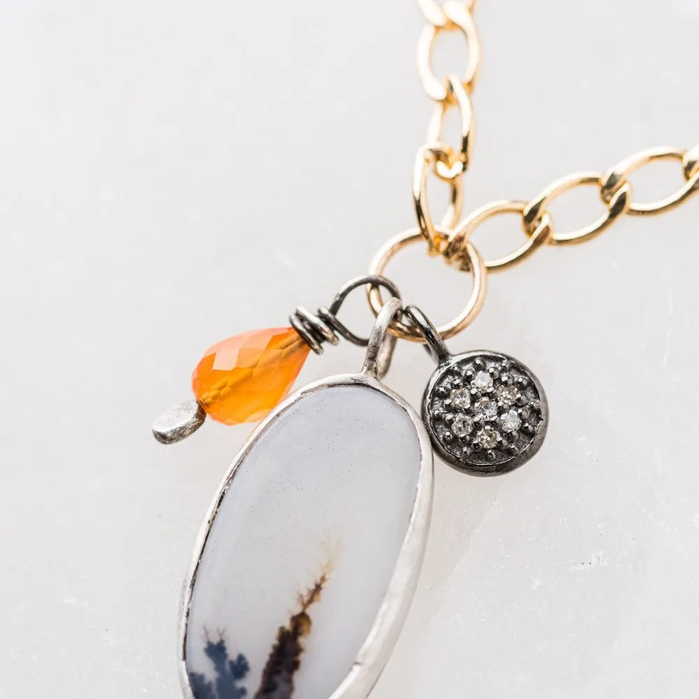 Dendritic Agate Oval Necklace with Pavé Diamond and Garnet
