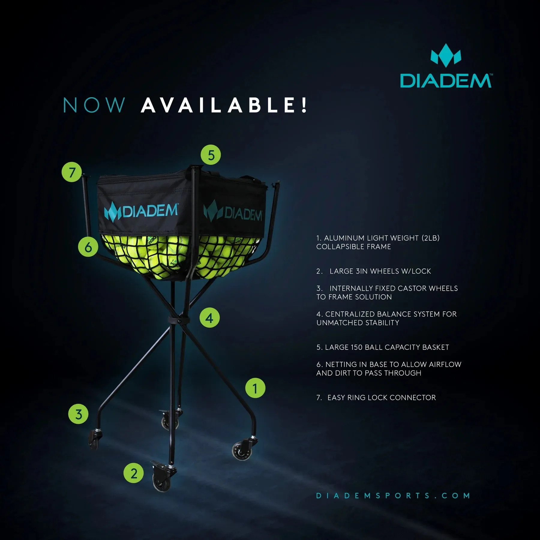 Diadem Pickleball Cart - 150 Ball