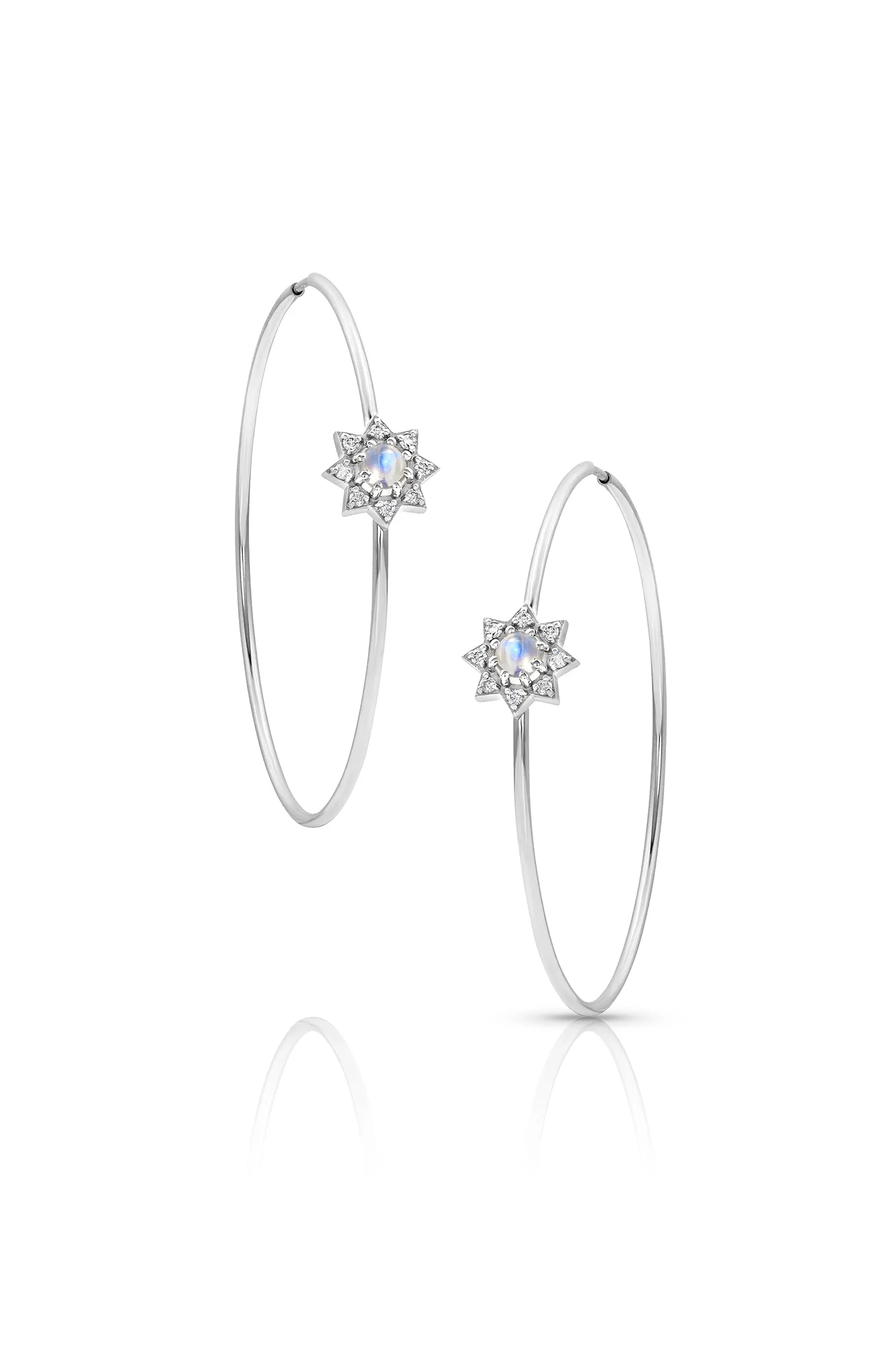 Diamond and Moonstone Hoop White Earrings
