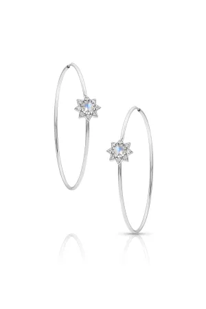 Diamond and Moonstone Hoop White Earrings