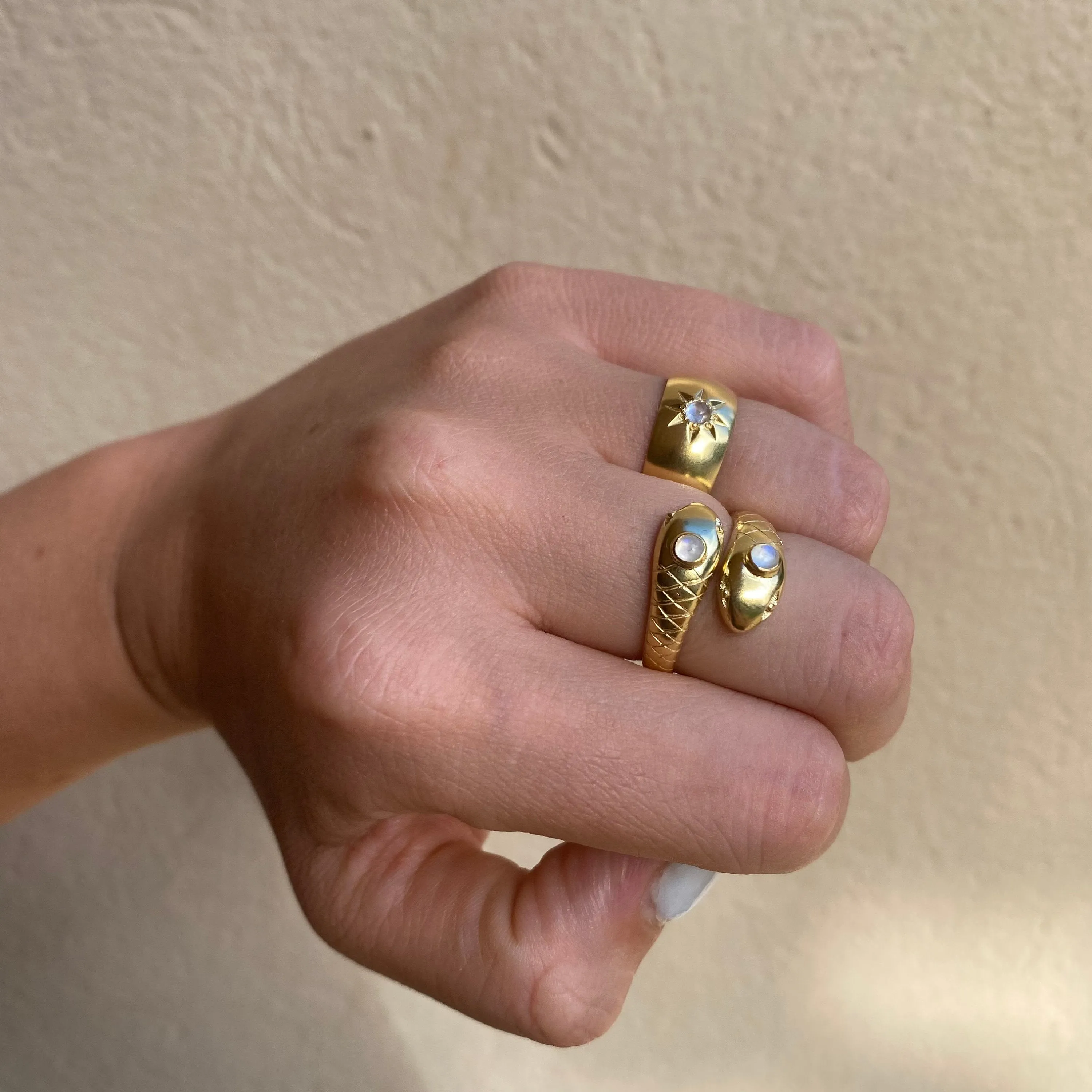Double Headed Serpent 14K Gold Vermeil Ring