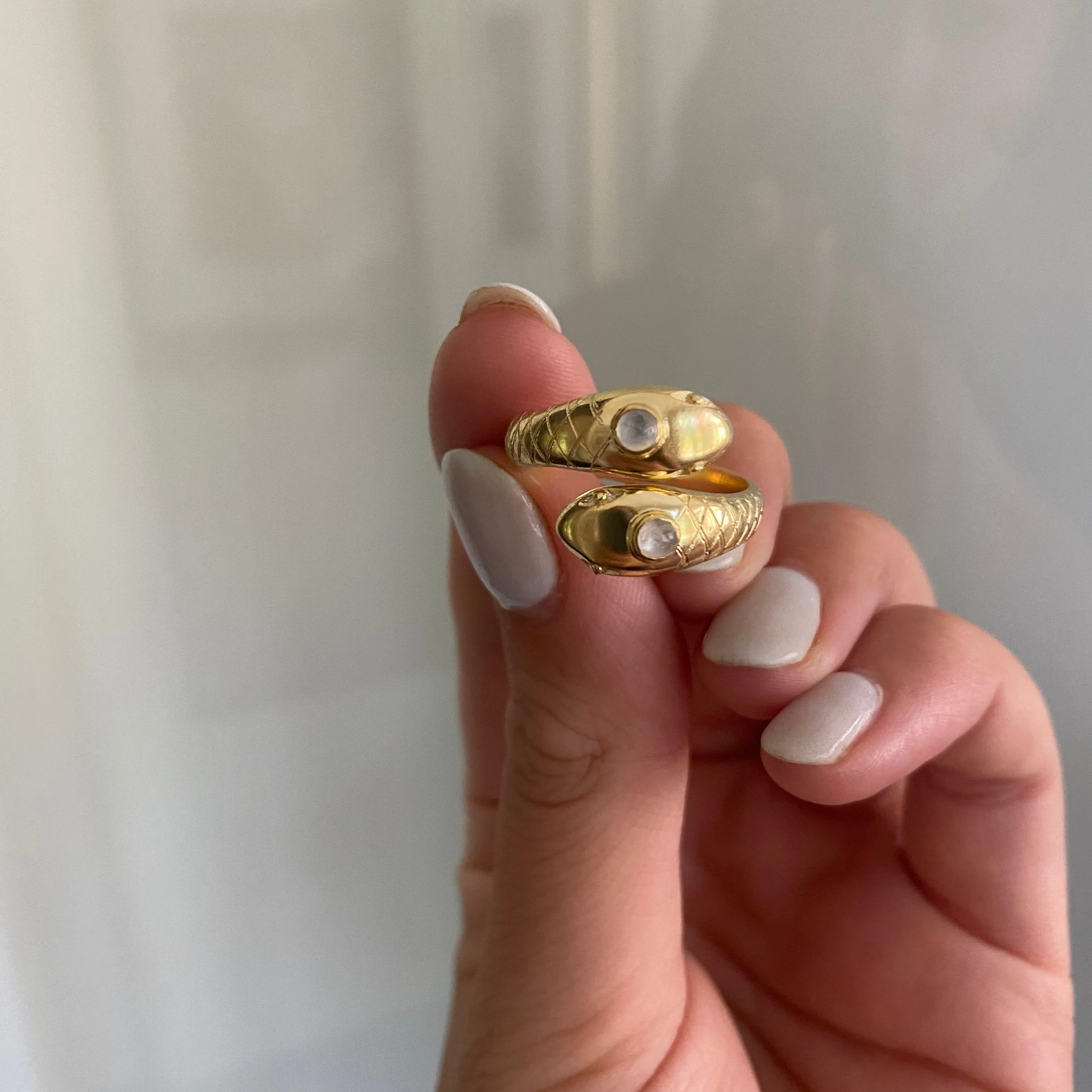 Double Headed Serpent 14K Gold Vermeil Ring