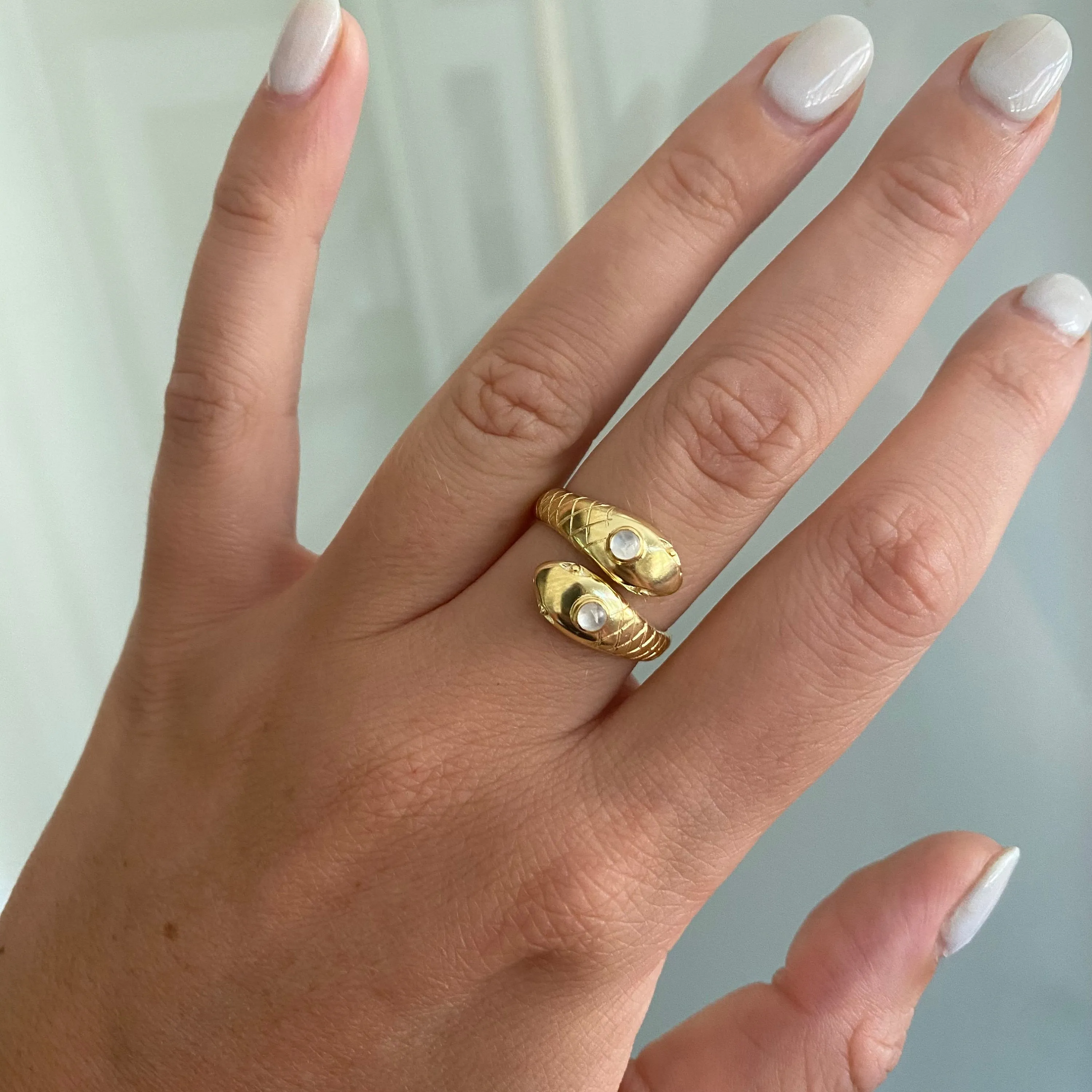 Double Headed Serpent 14K Gold Vermeil Ring