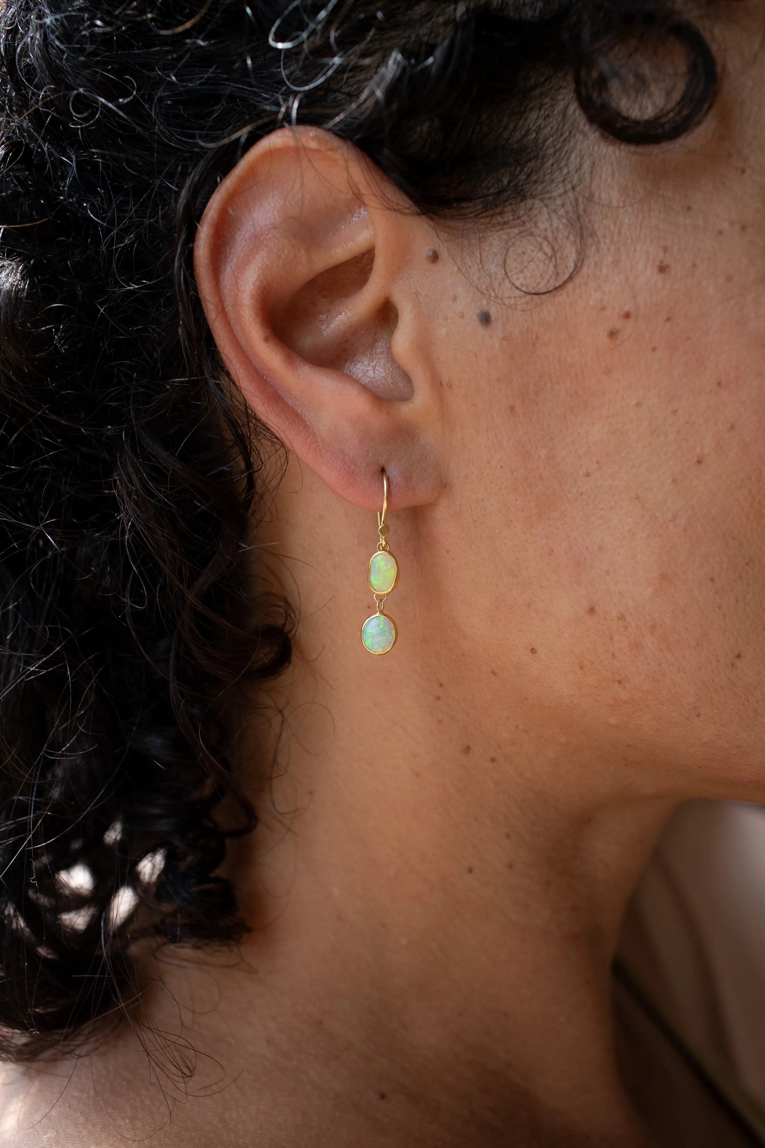 Double Opal Drop Earrings