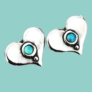 Earrings, opal silver earrings, Israeli silver earrings ,  Heart earrings, October Birthstone