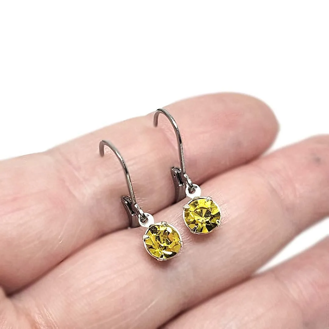 Earrings - Tiny Rhinestone Drops - Greens (Steel) by Christine Stoll | Altered Relics