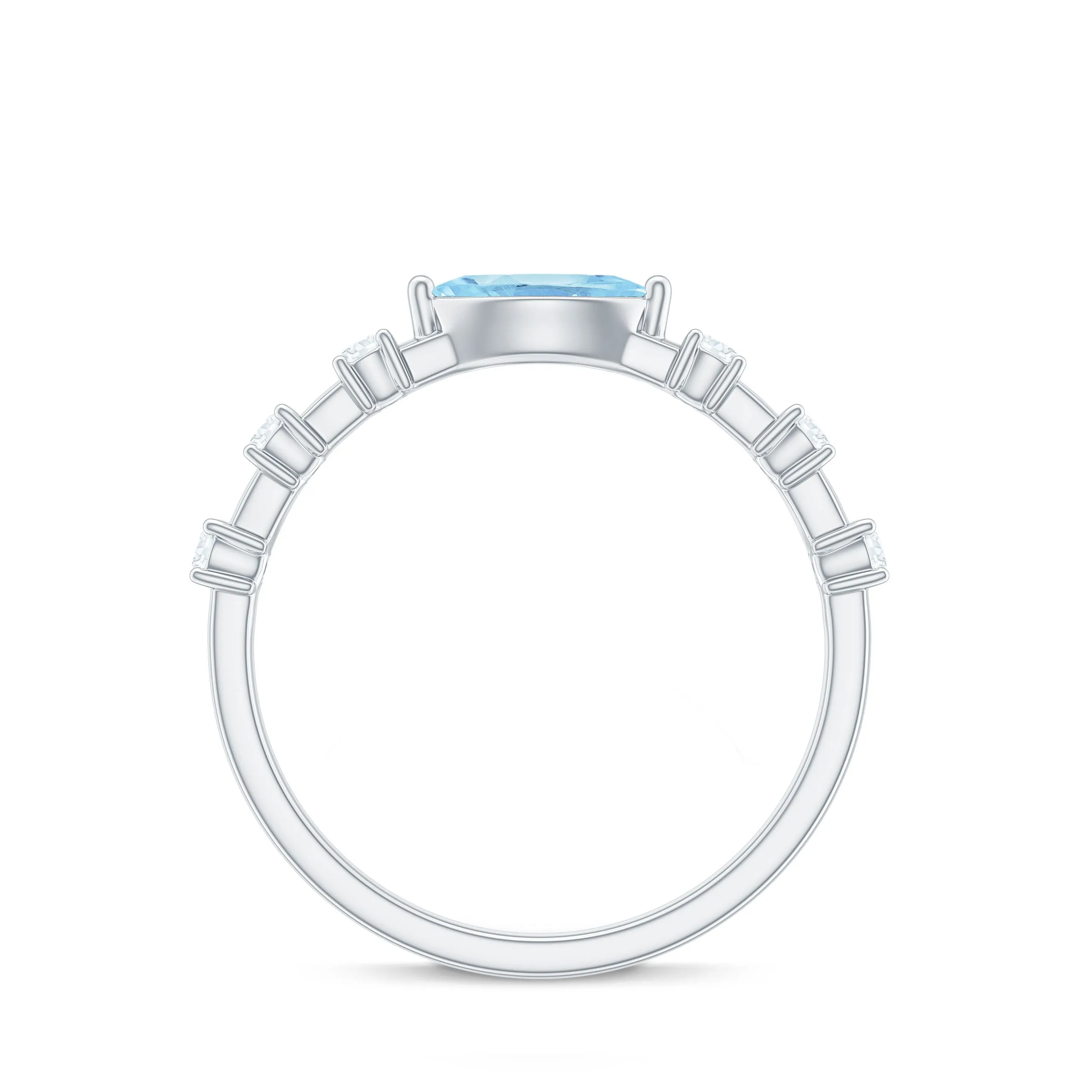 East West Marquise Aquamarine and Diamond Engagement Ring