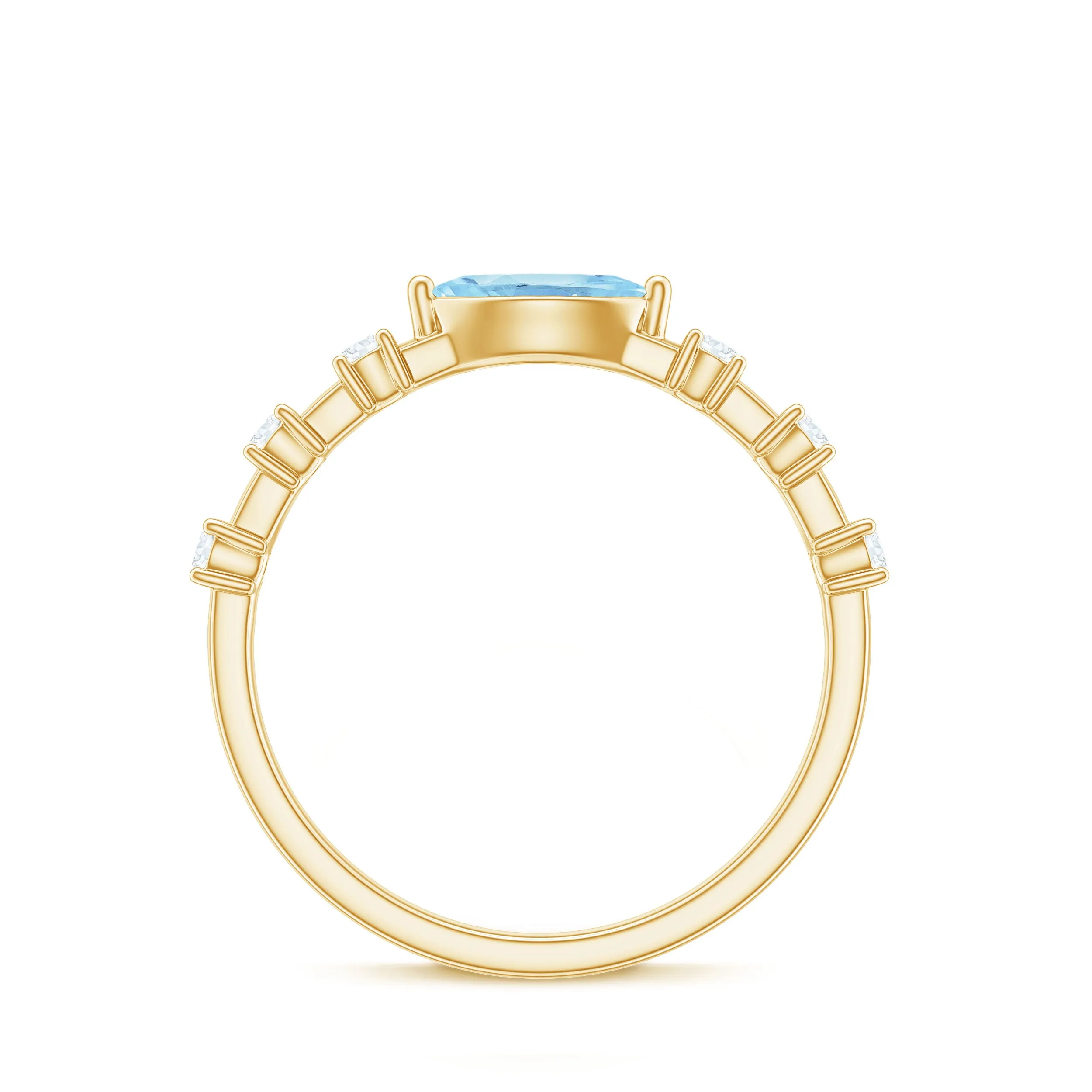 East West Marquise Aquamarine and Diamond Engagement Ring