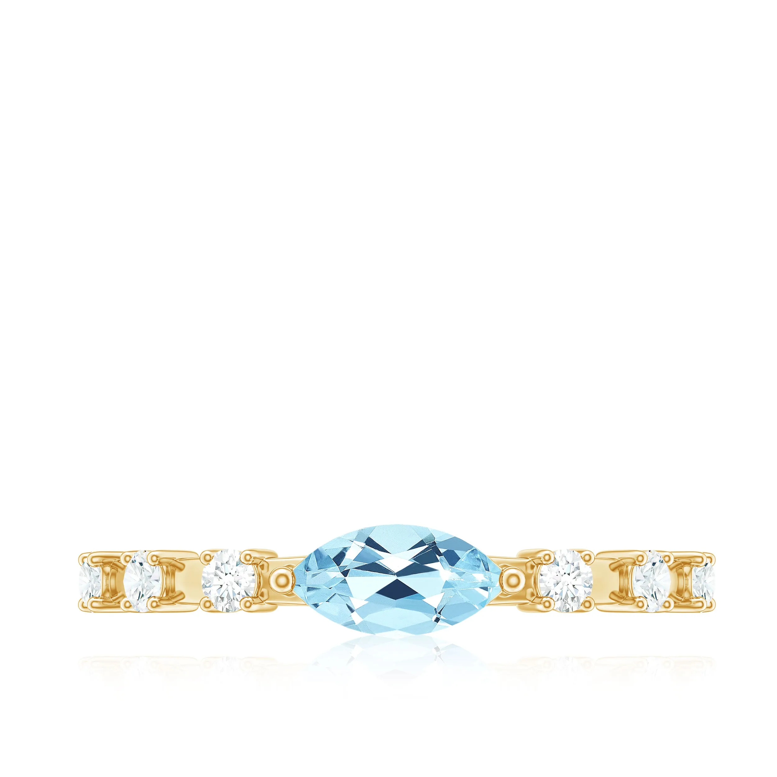 East West Marquise Aquamarine and Diamond Engagement Ring