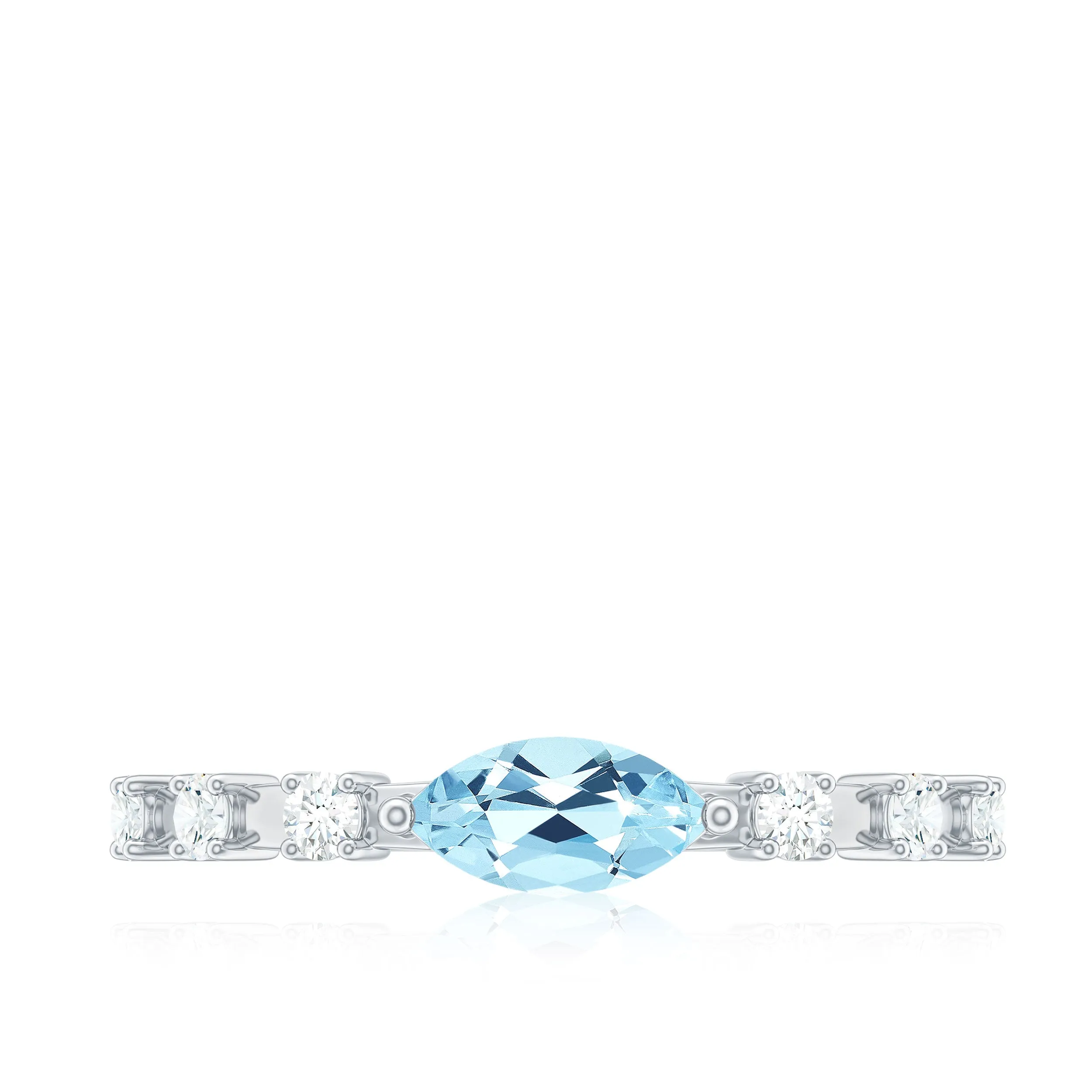 East West Marquise Aquamarine and Diamond Engagement Ring