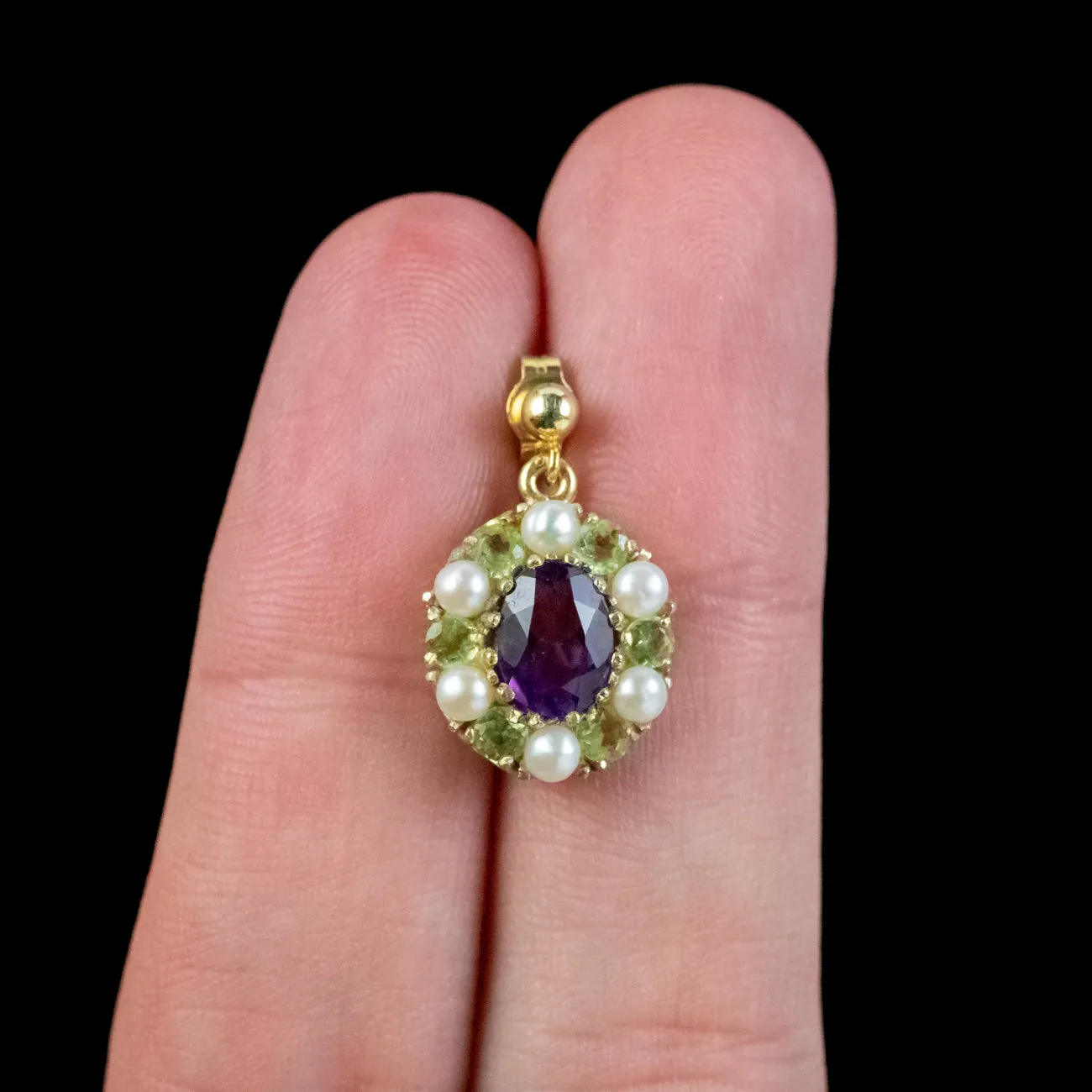 Edwardian Suffragette Style Drop Earrings Amethyst Peridot Pearl