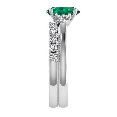 Emerald and Diamond Engagement Ring & Semi Eternity Set