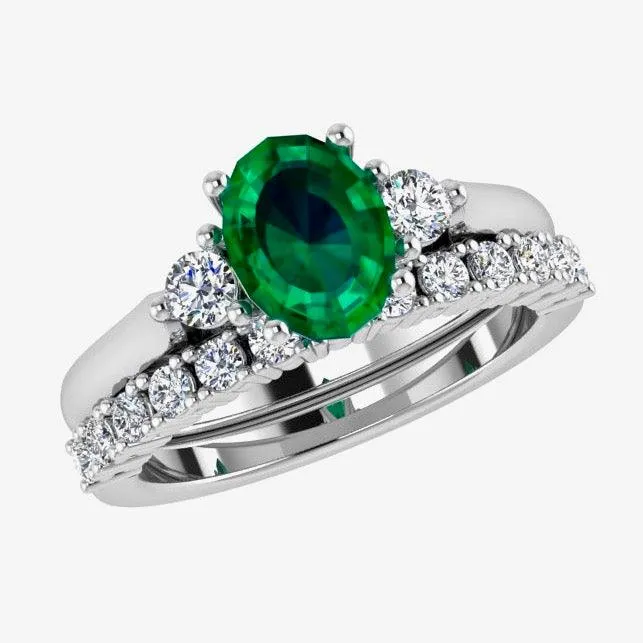 Emerald and Diamond Engagement Ring & Semi Eternity Set