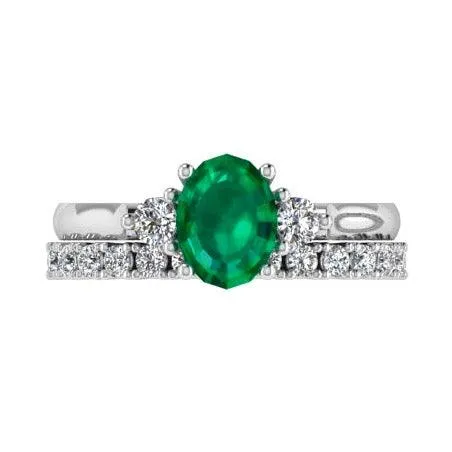 Emerald and Diamond Engagement Ring & Semi Eternity Set