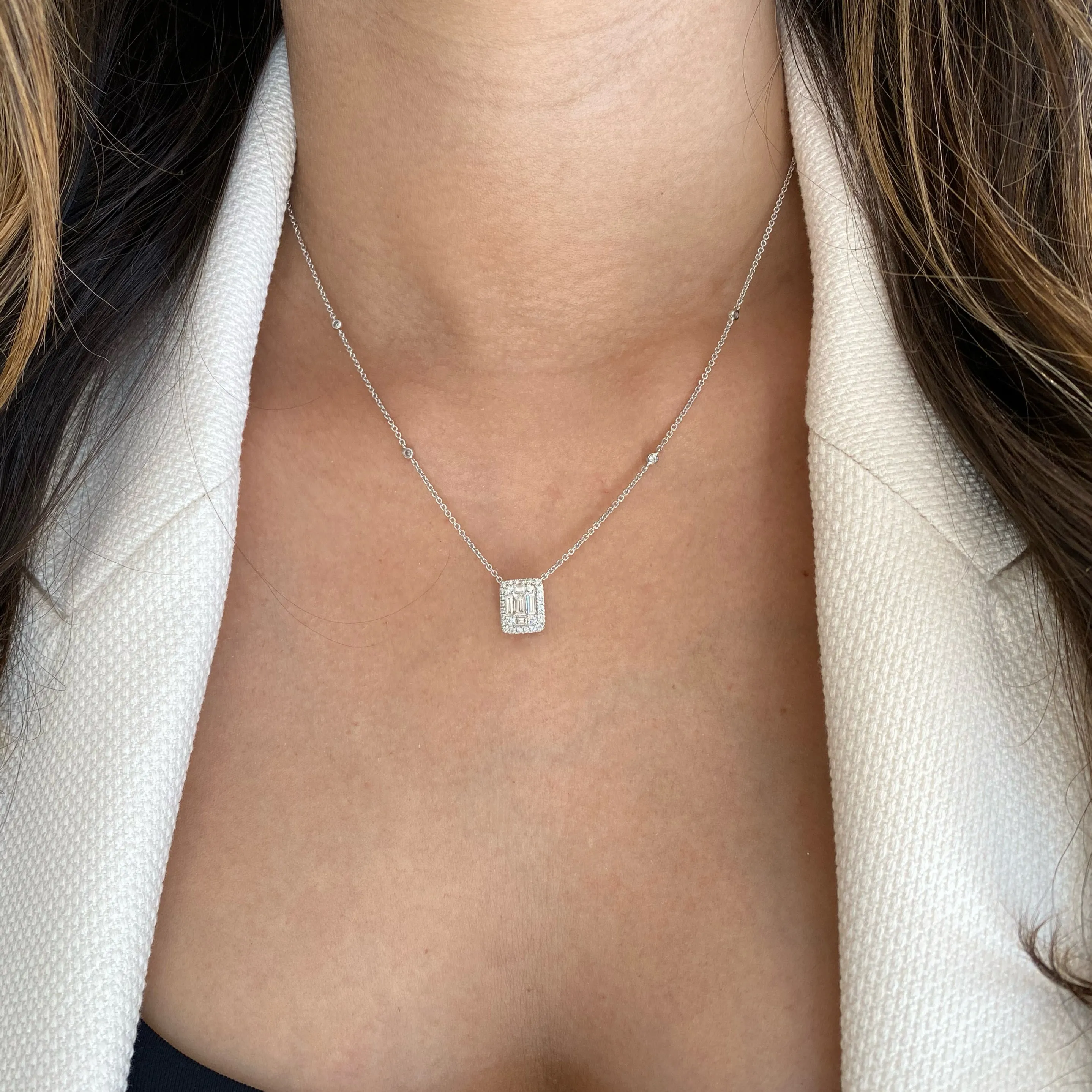 Emerald-Cut Diamond Illusion Pendant Necklace