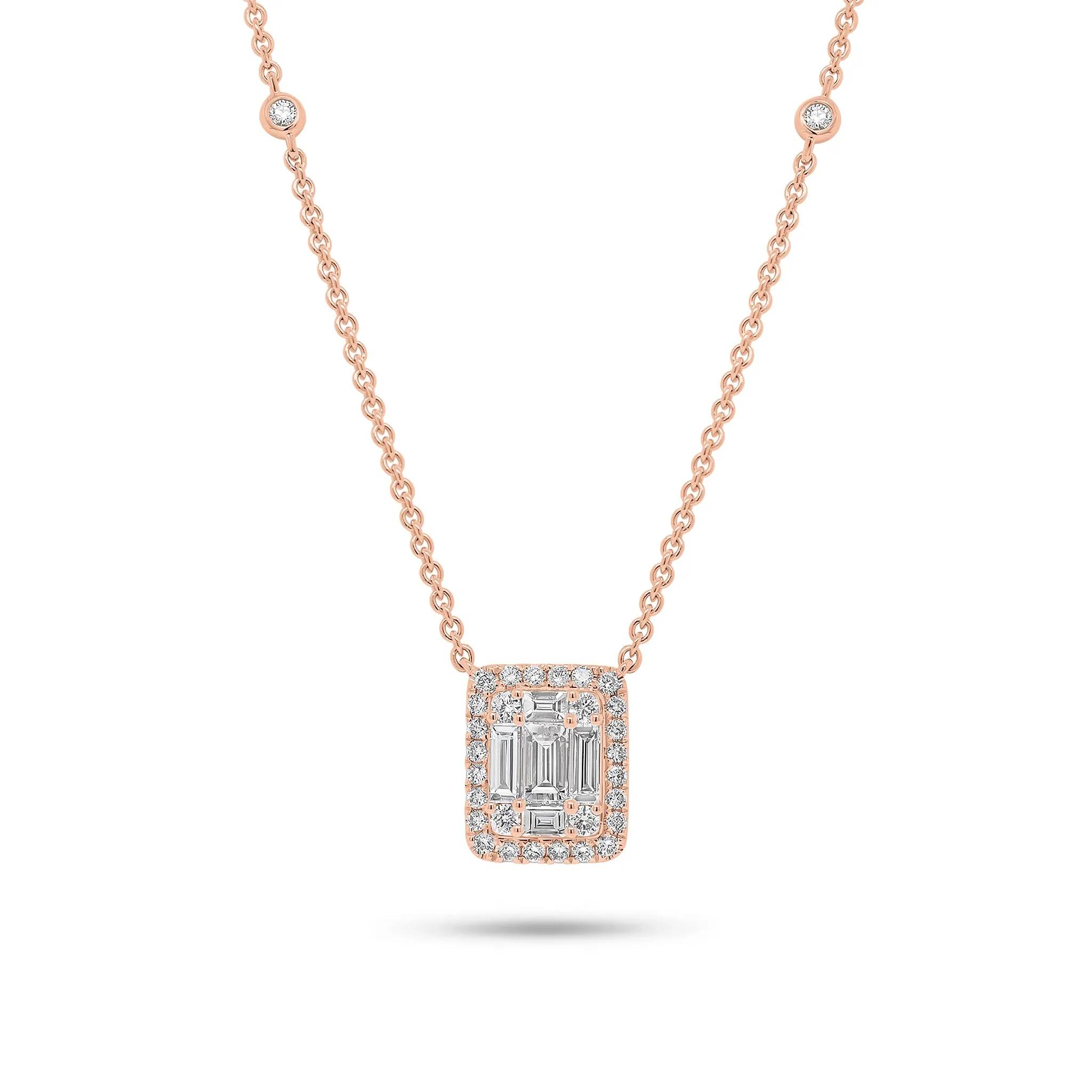 Emerald-Cut Diamond Illusion Pendant Necklace