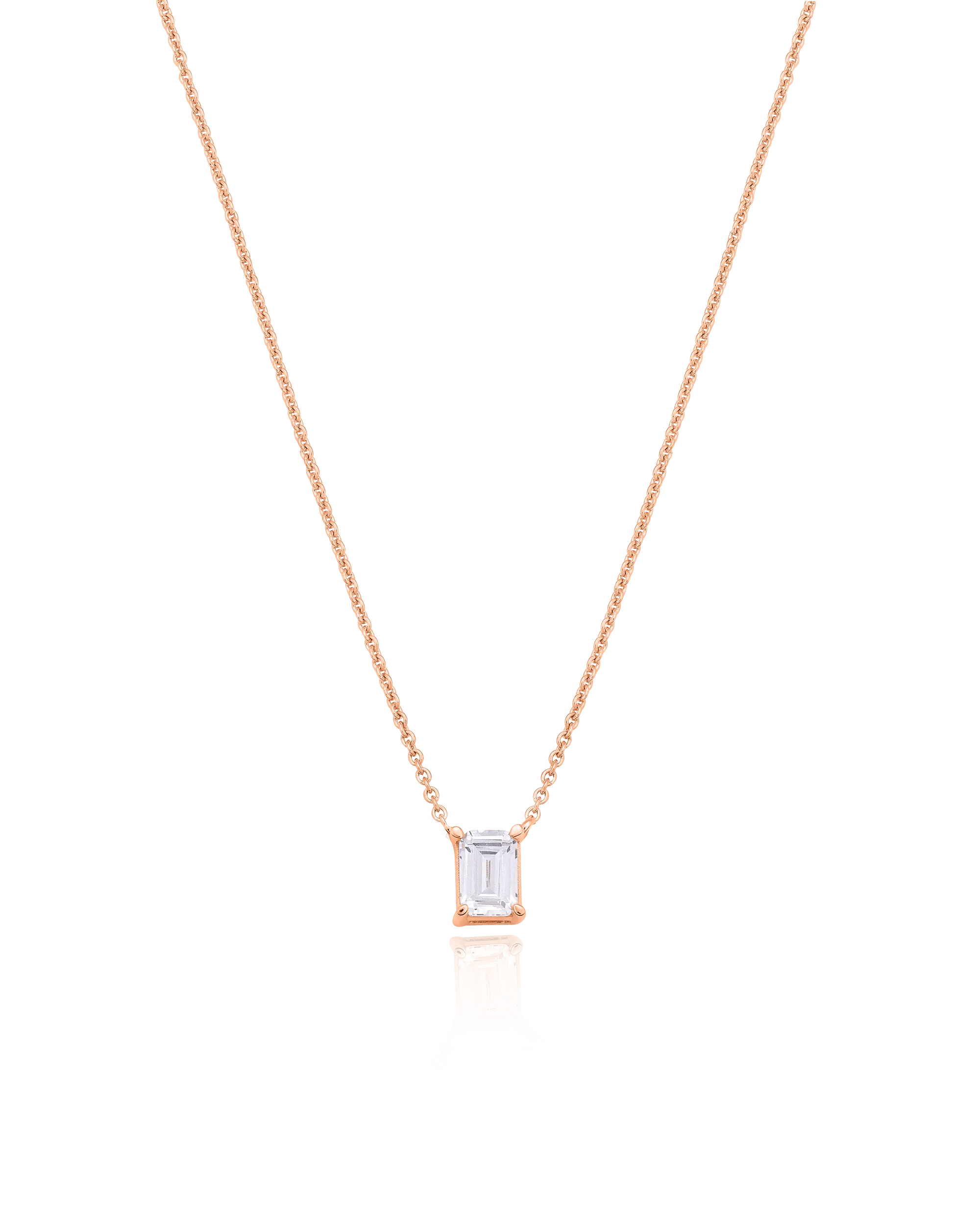 Emerald Solitaire Diamond Necklace - 18K Rose Vermeil