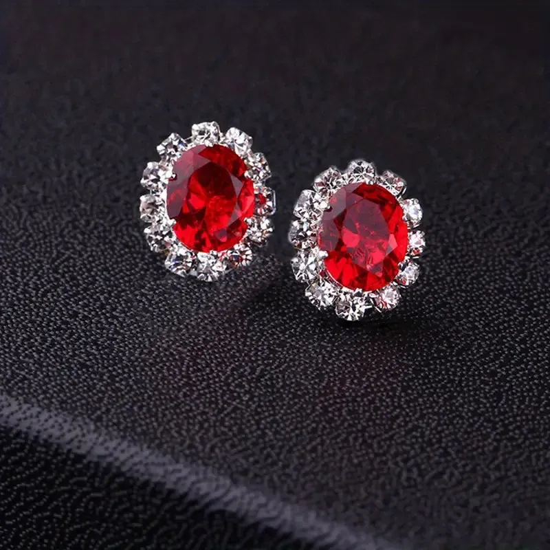 Flash Red Diamond Zircon Stud Earrings for Fashionable Girls