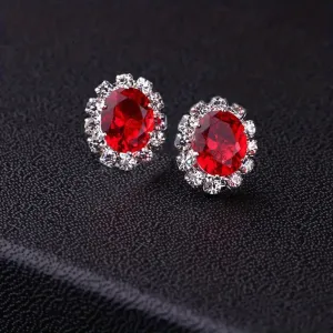 Flash Red Diamond Zircon Stud Earrings for Fashionable Girls