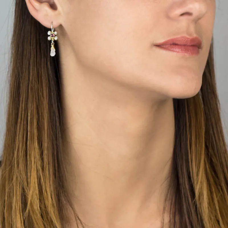 Garnet Pearl Jasmine Flower Earrings