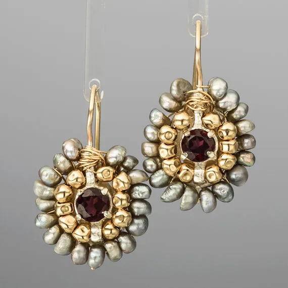 Garnet Pearl Small Mandala Earrings