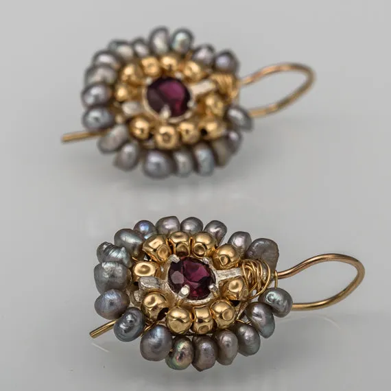 Garnet Pearl Small Mandala Earrings