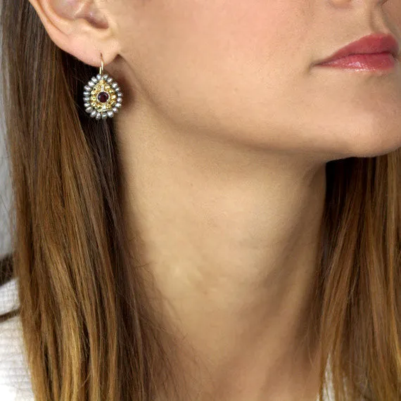 Garnet Pearl Small Mandala Earrings