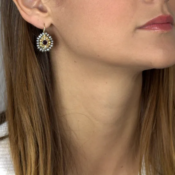 Garnet Pearl Small Mandala Earrings