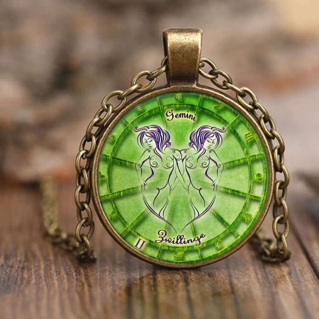 Gemini Zodiac Sign Pendant Necklace - Charm Good Luck Astrology Horoscope Jewelry